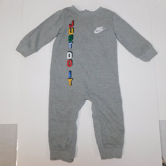NIKE JUST DO IT Baby 12M Gray Multicolor One Piece Coverall outfit - Picture 1 of 11